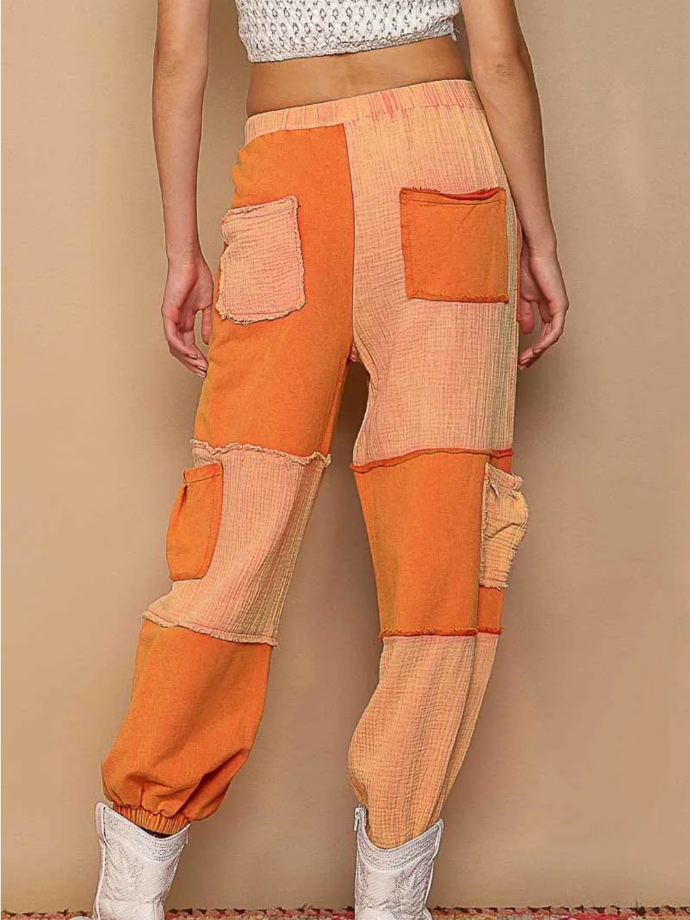POL Orange Patchwork Track Pants